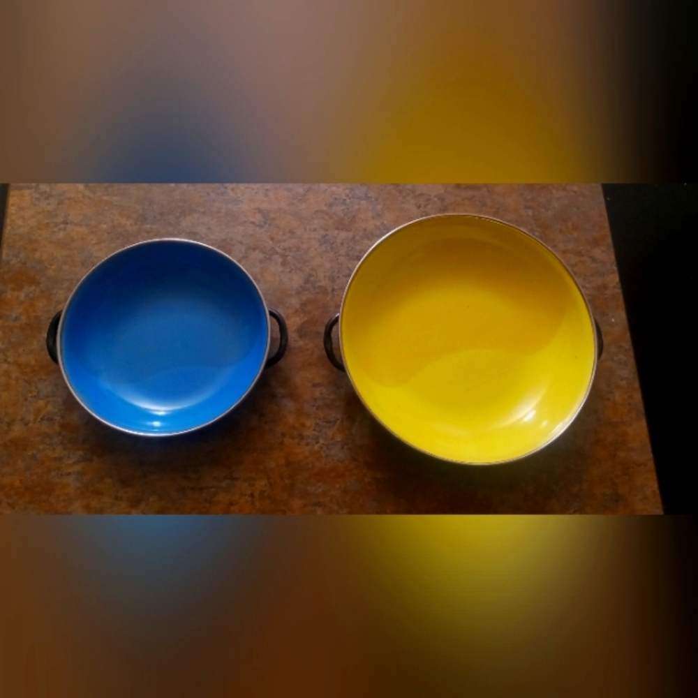 Blue and Yellow Enamel Serving Bowls - Set of 2 from Yugoslavs